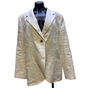 Lafayette 148 New York Womens White Cotton Linen Blazer Jacket Size 18